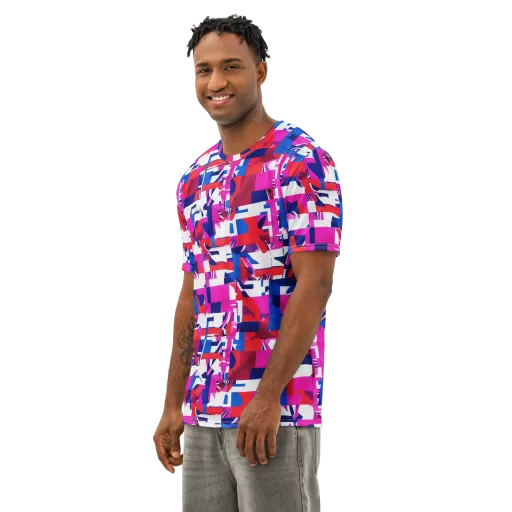 Hot Pink Geometry on a Men's Cotton Crew Neck T-Shirt