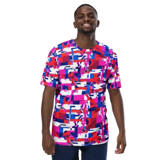 Hot Pink Geometry on a Men's Crew Neck T-Shirt