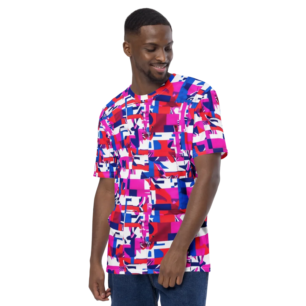 Hot Pink Geometry on Men's Crew Neck T-Shirt — Left