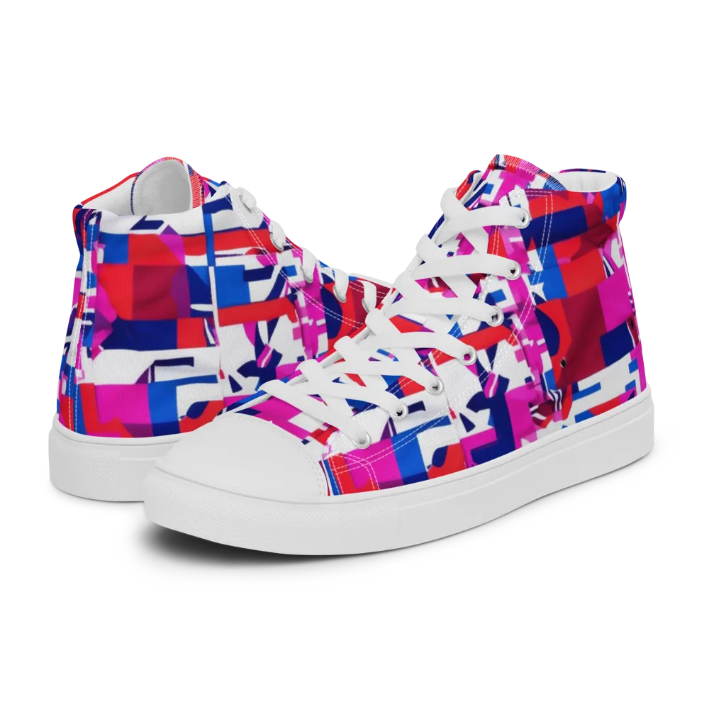 Hot Pink Geometry on Men's High Top Canvas Shoes — Left