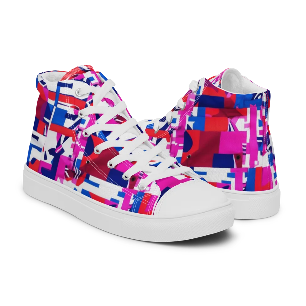 Hot Pink Geometry on Men's High Top Canvas Shoes — Right