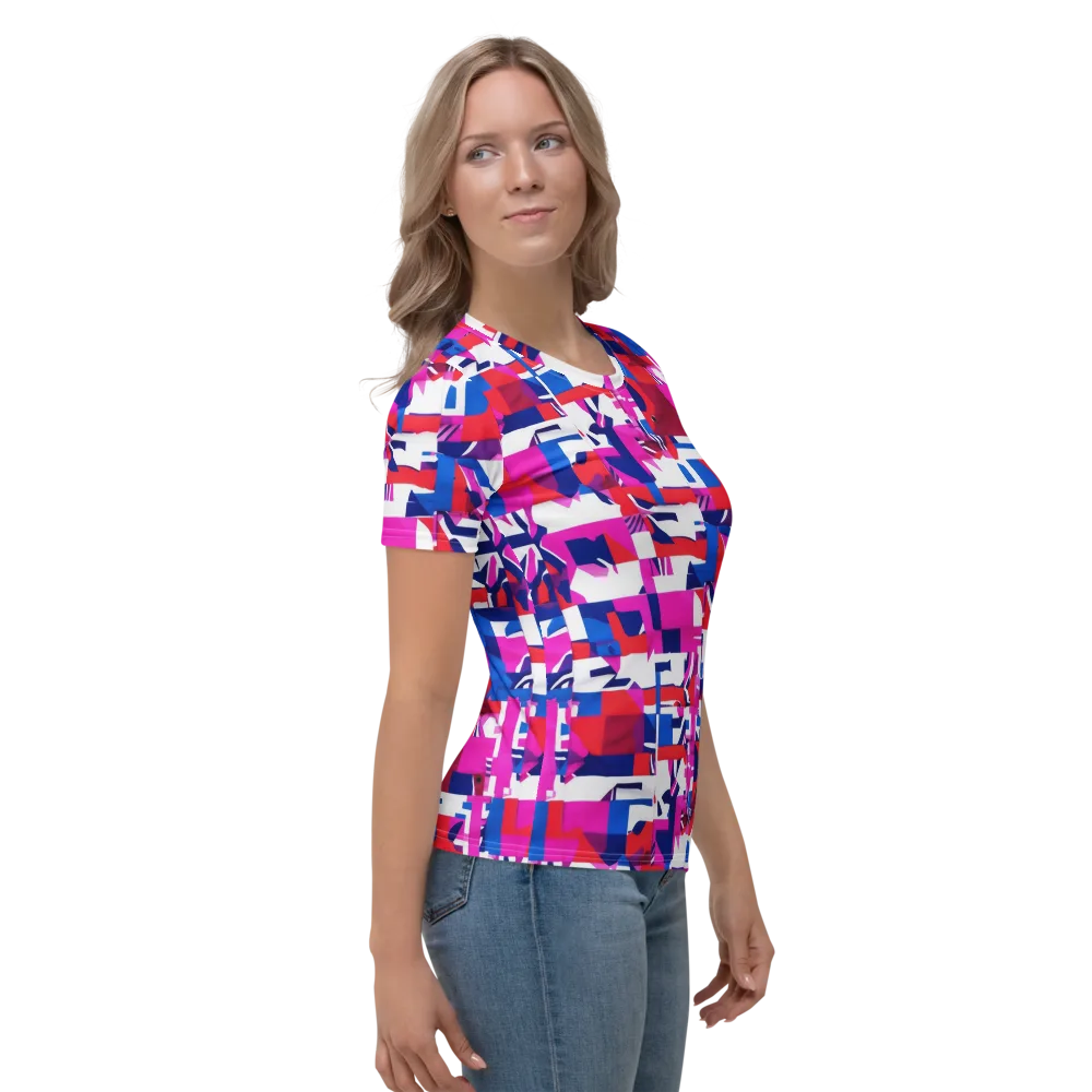 Hot Pink Geometry on Women's Crew Neck T-Shirt — Right