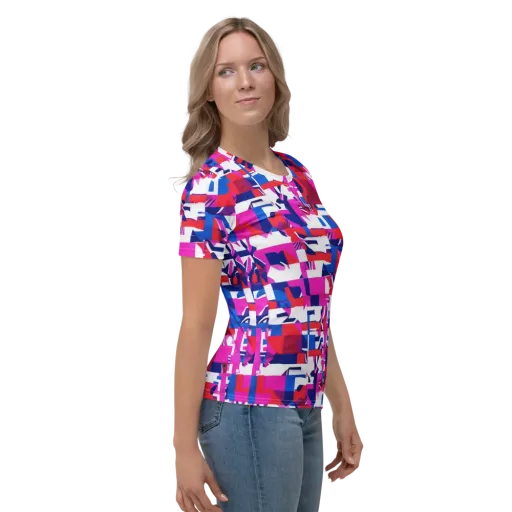 Hot Pink Geometry on a Women's Crew Neck T-Shirt
