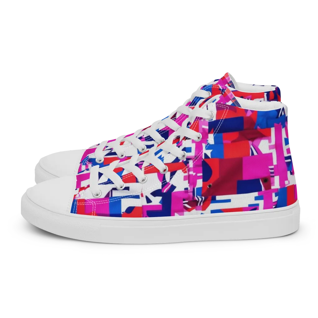 Hot Pink Geometry on Women's High Top Canvas Shoes — Left