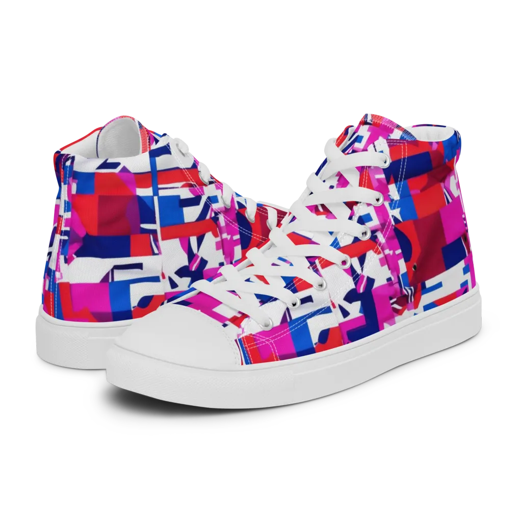 Hot Pink Geometry on Women's High Top Canvas Shoes — Left