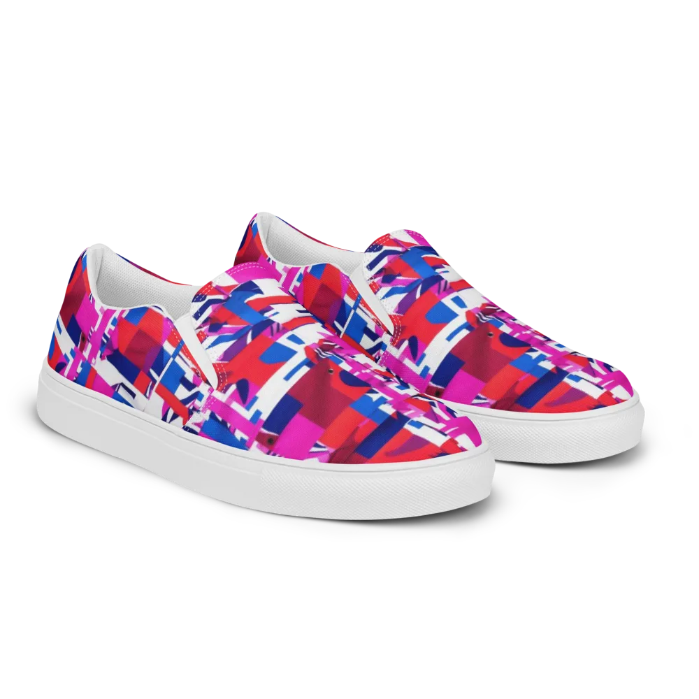Hot Pink Geometry on Men's Slip-On Canvas Shoes — Right Front