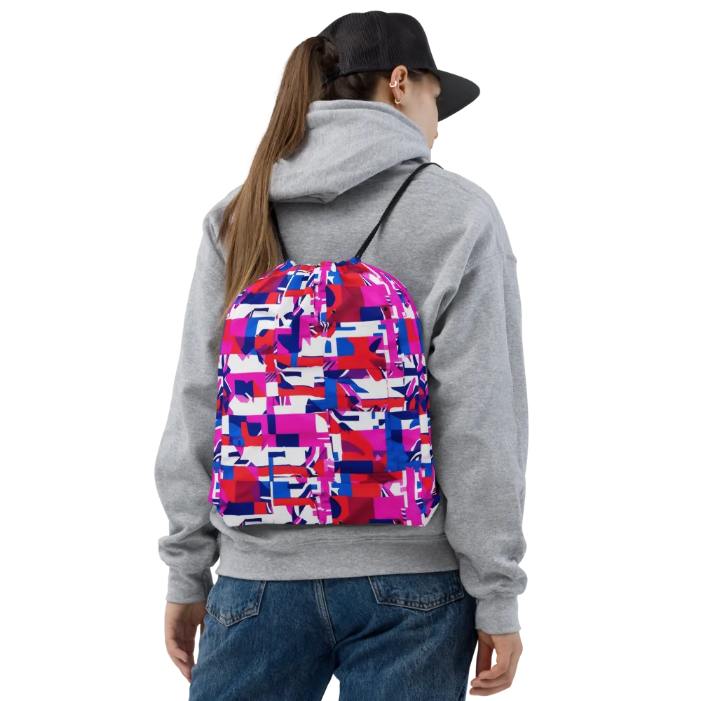 Hot Pink Geometry on Drawstring Bag — Front