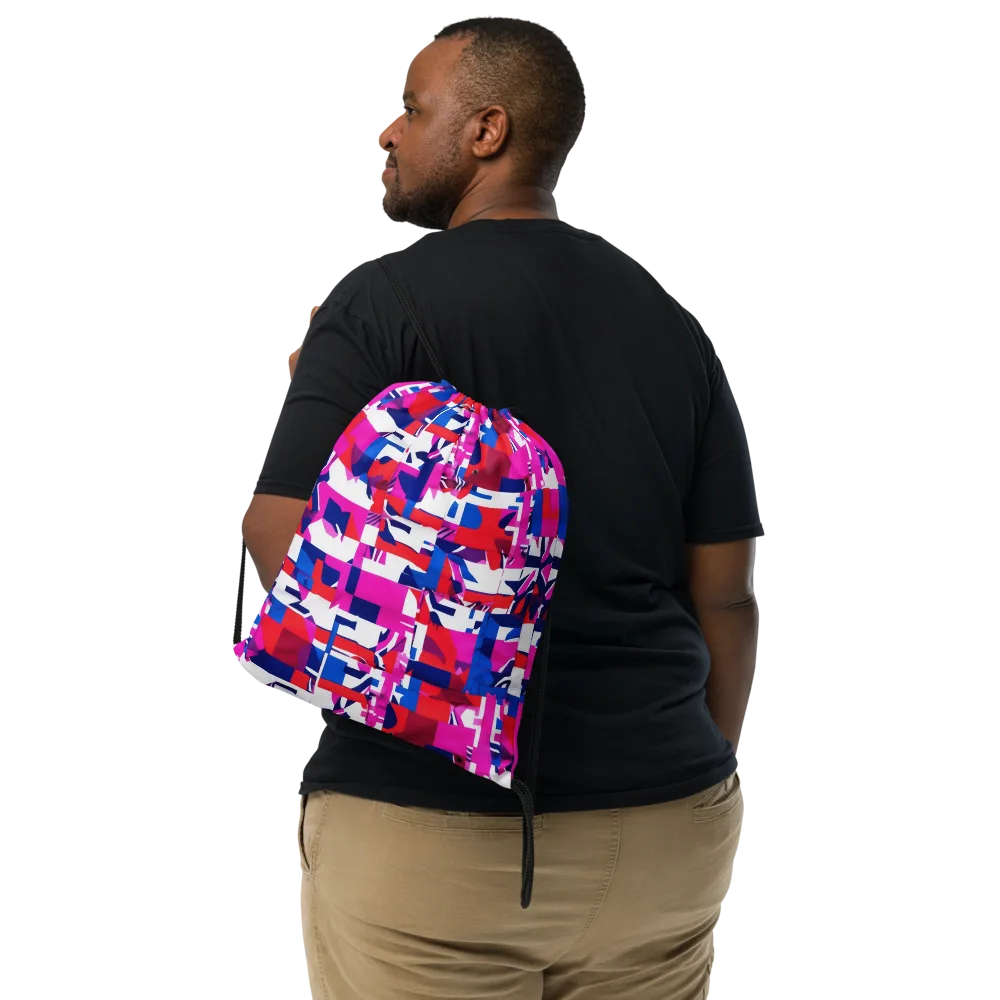 Hot Pink Geometry on Drawstring Bag — Front