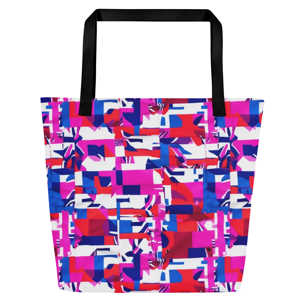 Hot Pink Geometry on Large Tote Bag W/ Pocket — Front