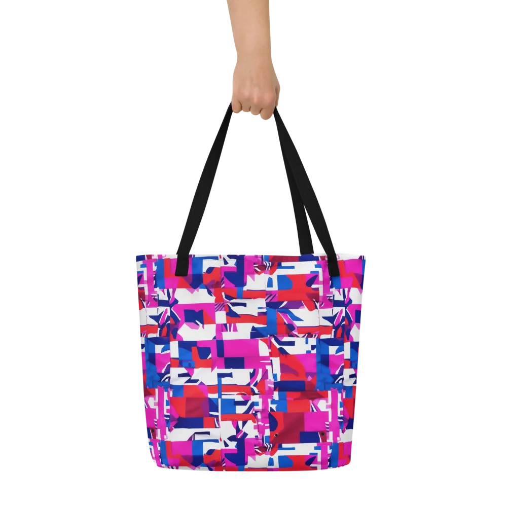 Hot Pink Geometry on Large Tote Bag W/ Pocket — Front