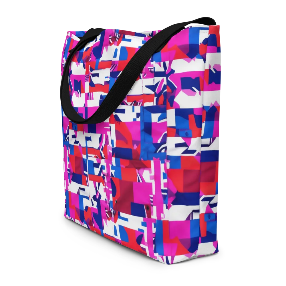 Hot Pink Geometry on Large Tote Bag W/ Pocket — Front