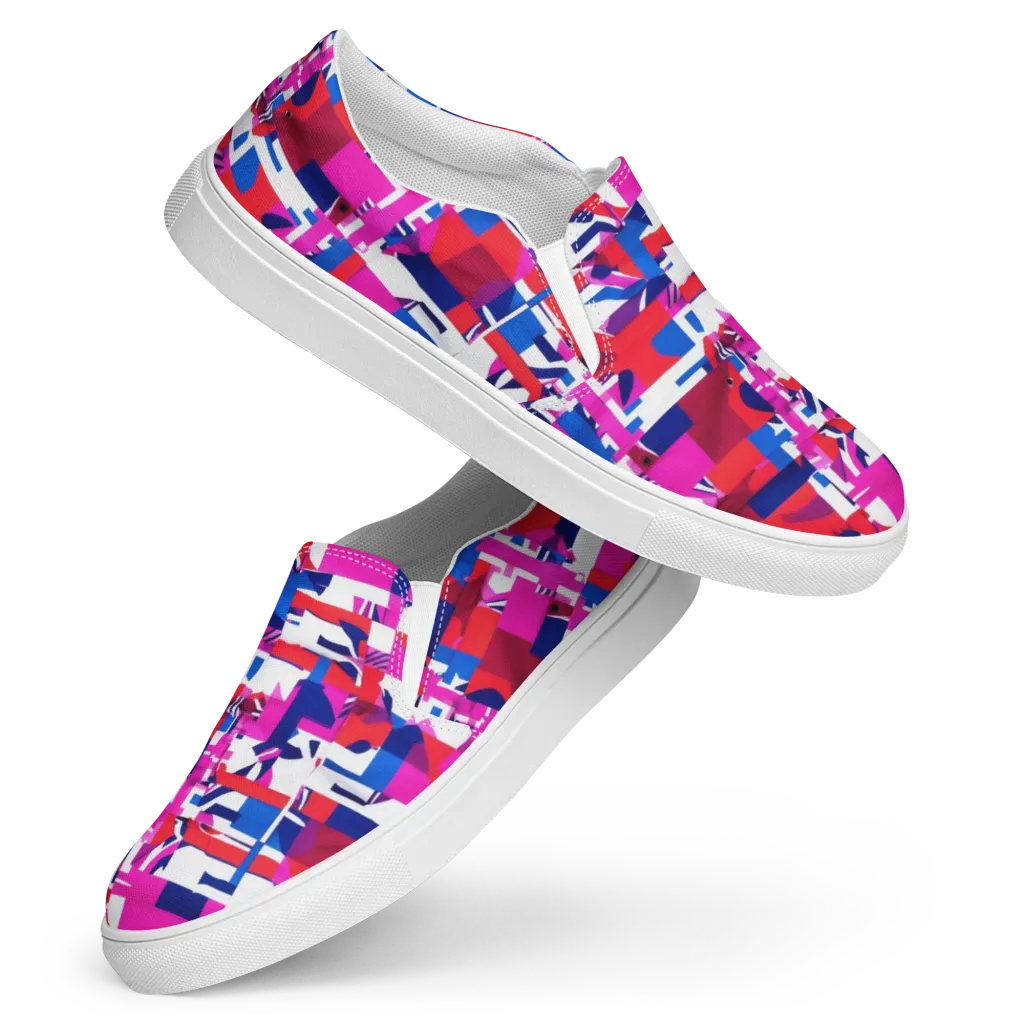 Hot Pink Geometry on Women's Slip-On Canvas Shoes — Front