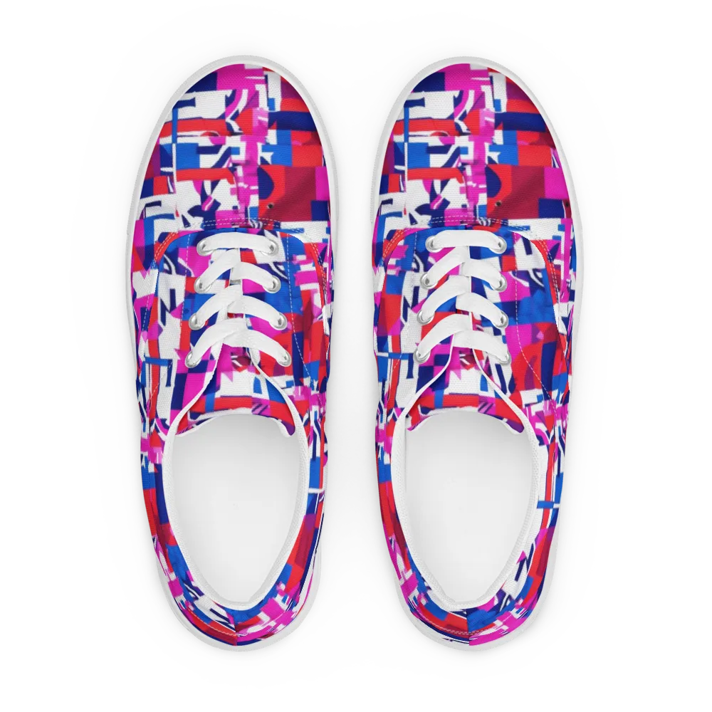 Hot Pink Geometry on Men's Lace-Up Canvas Shoes — Front