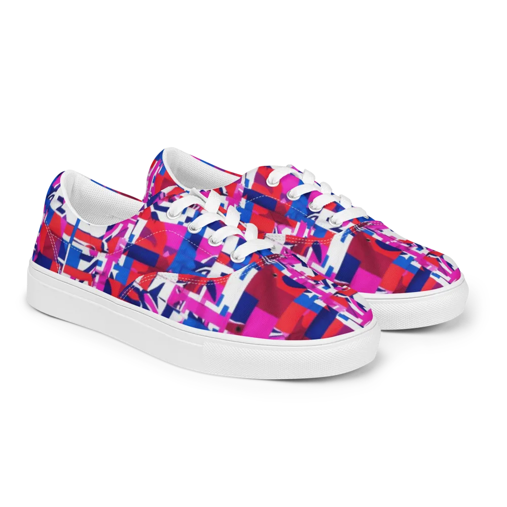 Hot Pink Geometry on Men's Lace-Up Canvas Shoes — Right Front