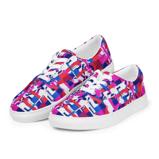 Hot Pink Geometry on a Men's Lace-Up Canvas Shoes