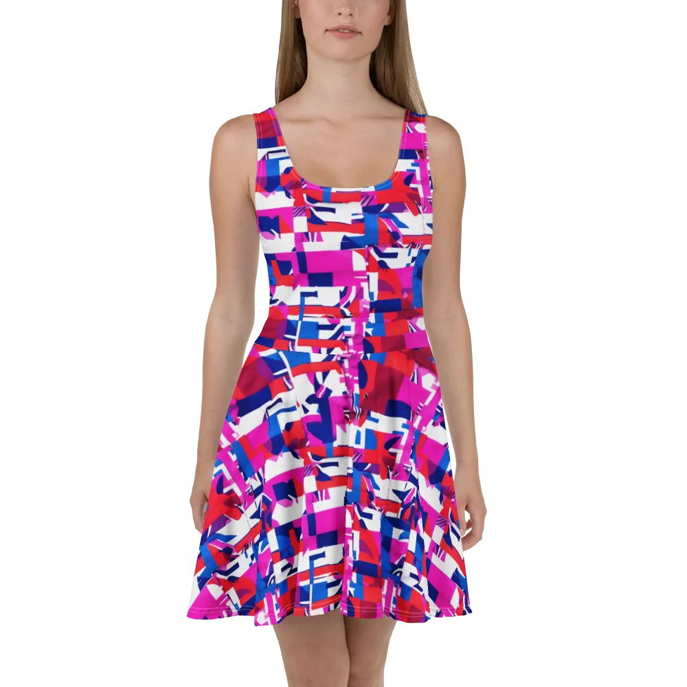 Hot Pink Geometry on Skater Dress — Front