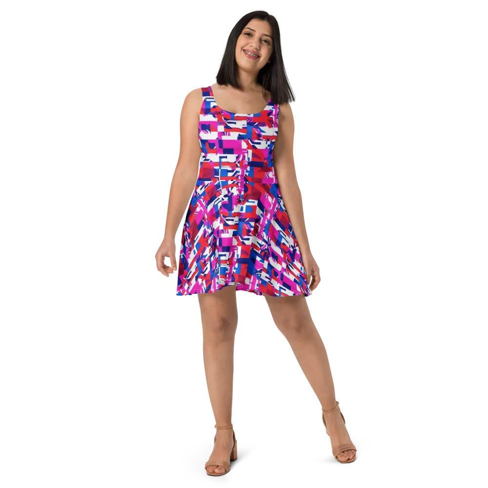 Hot Pink Geometry on Skater Dress — Front