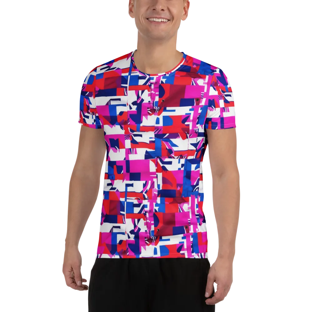 Hot Pink Geometry on Men's Athletic T-Shirt — Front