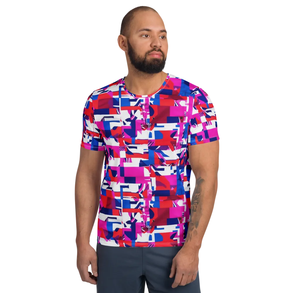 Hot Pink Geometry on Men's Athletic T-Shirt — Front