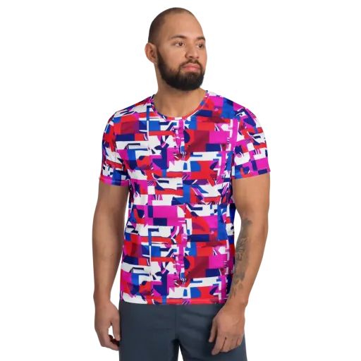 Hot Pink Geometry on a Men's Athletic T-Shirt