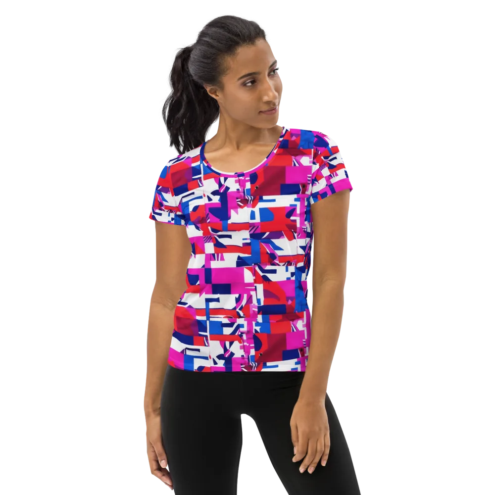 Hot Pink Geometry on Women's Athletic T-Shirt — Front
