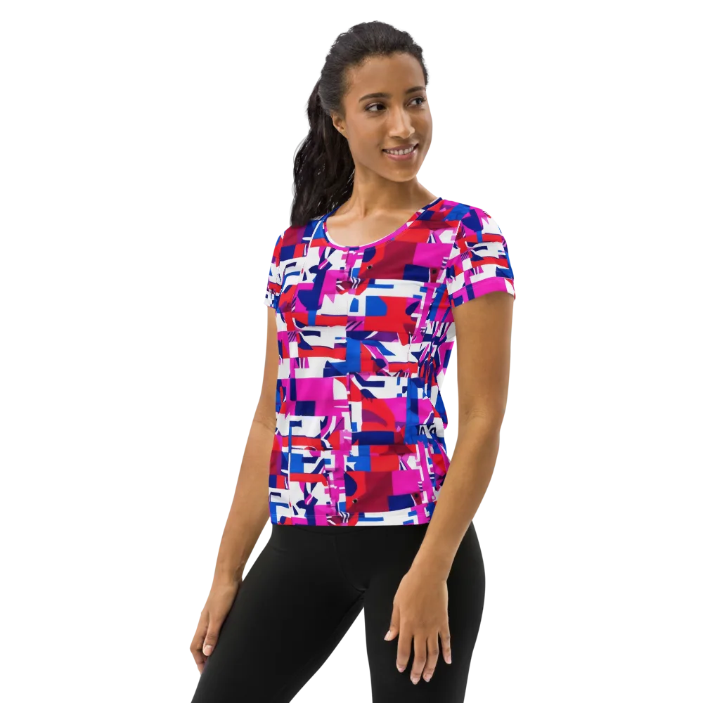 Hot Pink Geometry on Women's Athletic T-Shirt — Left