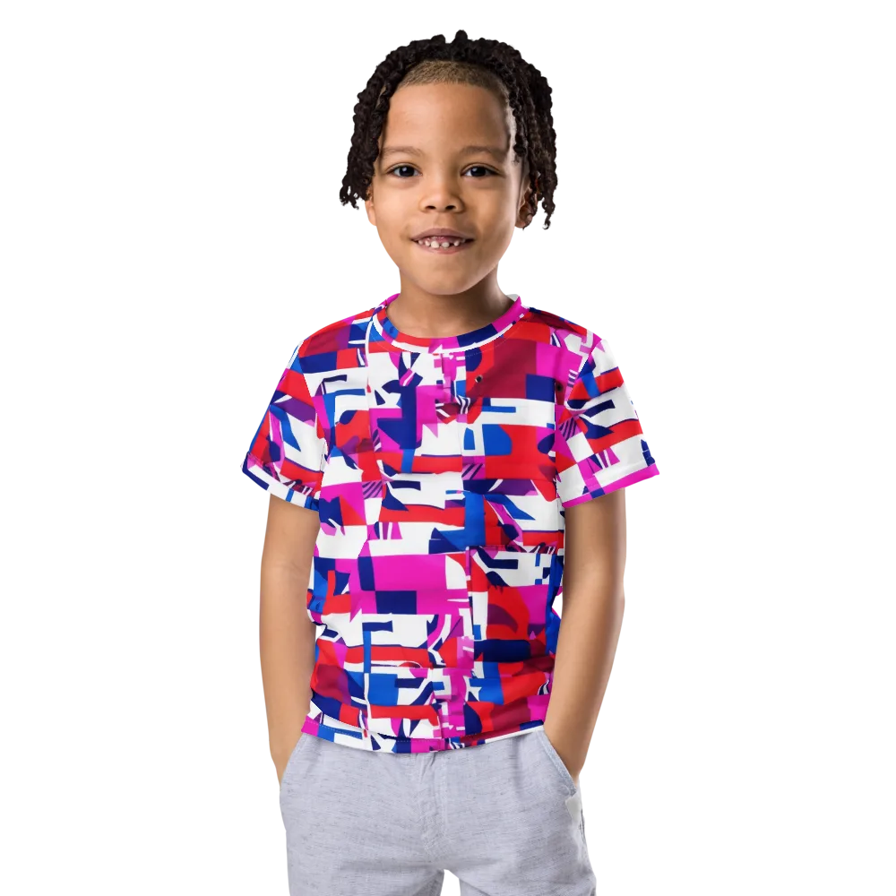 Hot Pink Geometry on Kids Crew Neck T-Shirt — Front