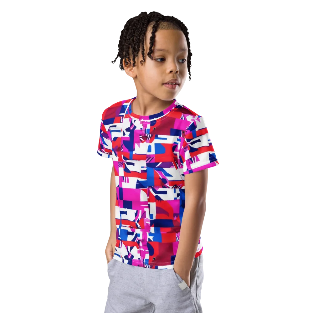 Hot Pink Geometry on Kids Crew Neck T-Shirt — Left Front