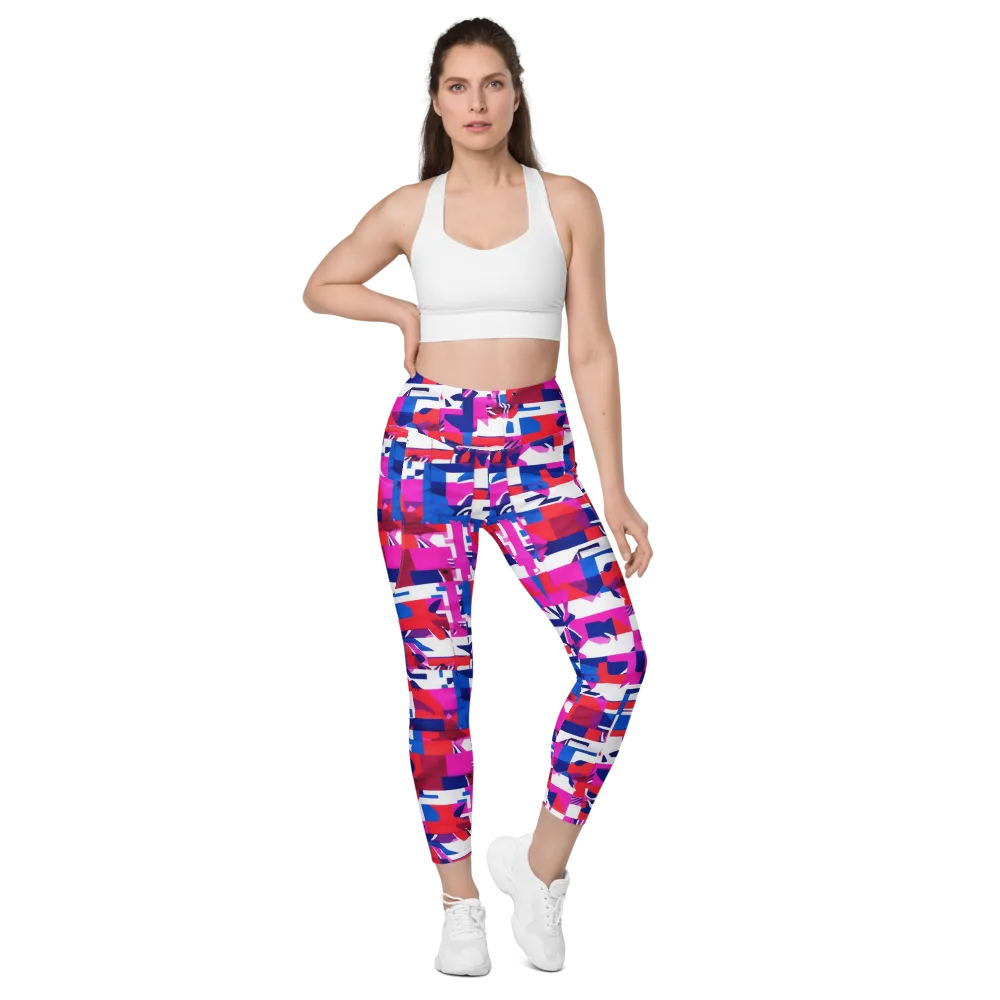 Hot Pink Geometry on Leggings with Pockets — Front
