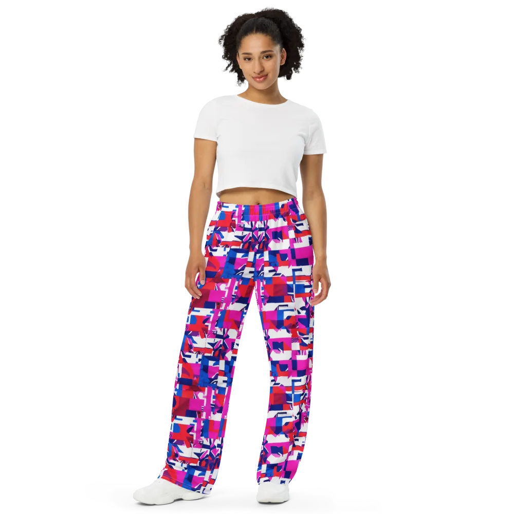 Hot Pink Geometry on Wide-Leg Pants — Front