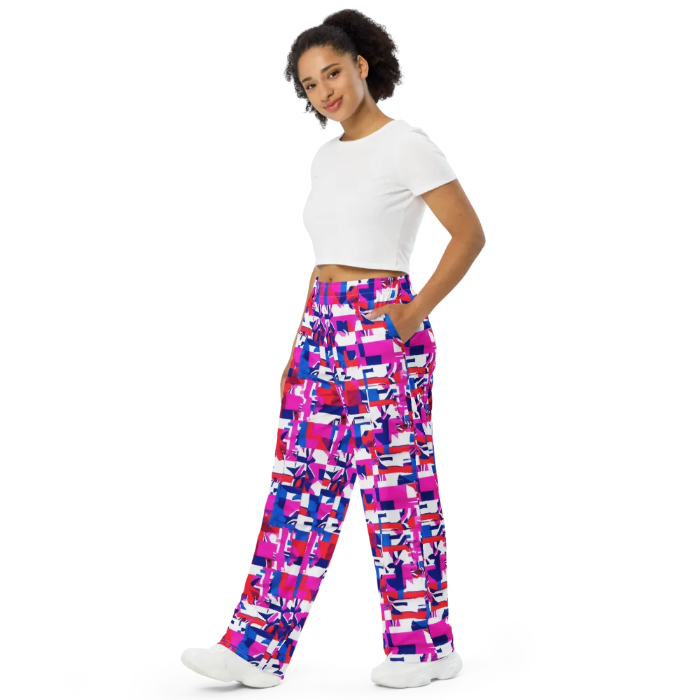 Hot Pink Geometry on Wide-Leg Pants — Left Front