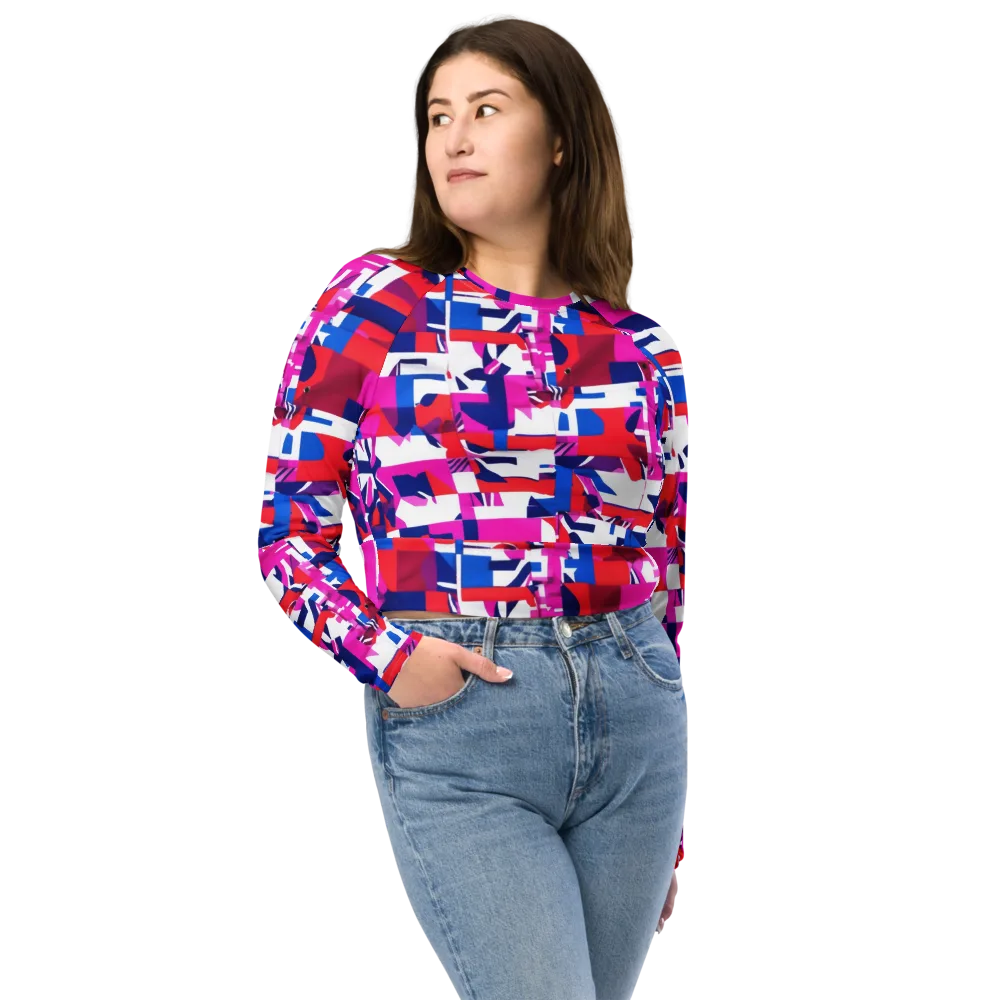 Hot Pink Geometry on Long Sleeve Crop Top — Front