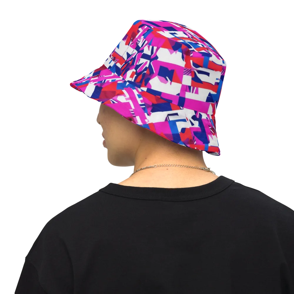 Hot Pink Geometry on Reversible Bucket Hat — Back Inside