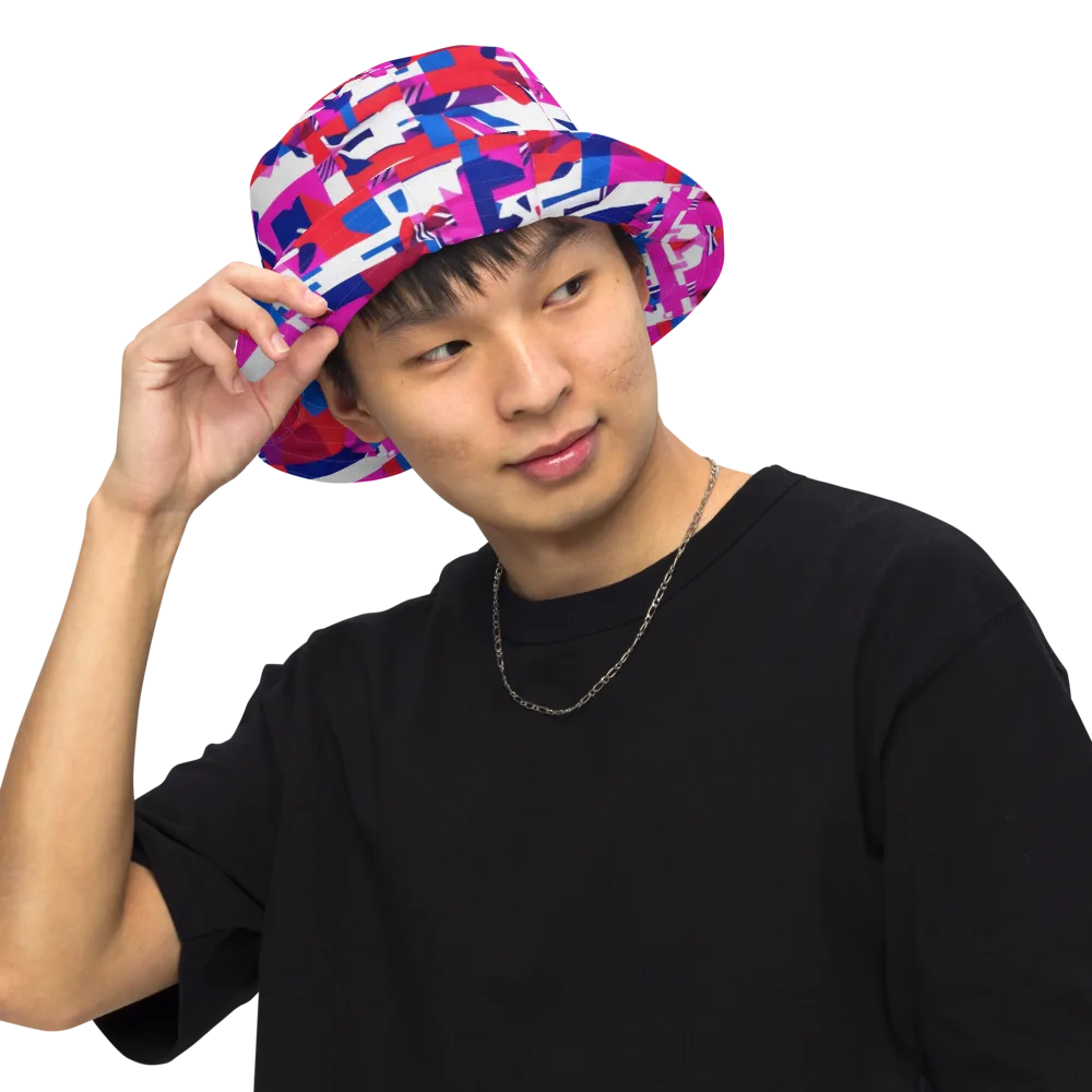 Hot Pink Geometry on Reversible Bucket Hat — Front Inside