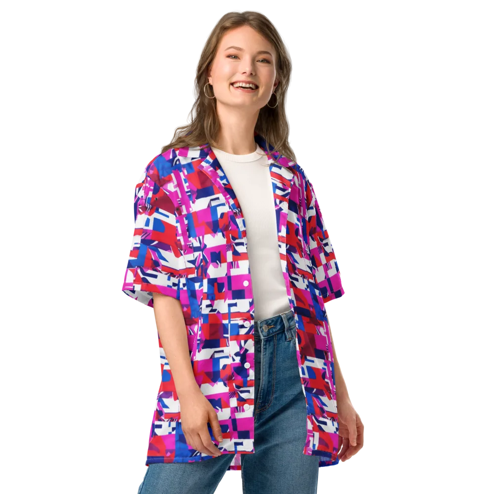 Hot Pink Geometry on Button Shirt — Front