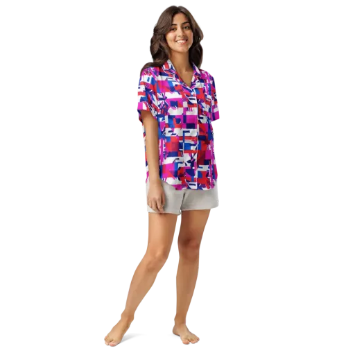 Hot Pink Geometry on a Women's Short Sleeve Pajama Top