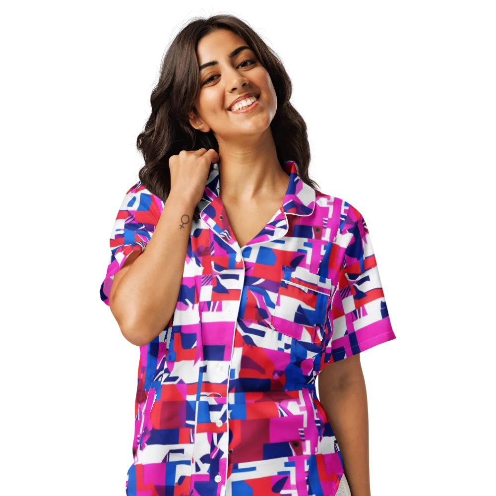 Hot Pink Geometry on Women's Short Sleeve Pajama Top — Front