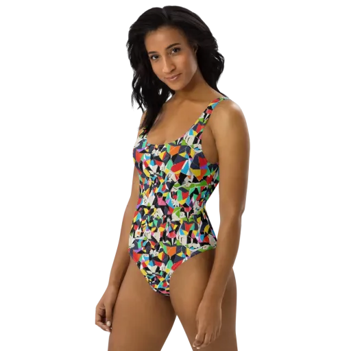 Patchwork Pulse on a One-Piece Swimsuit