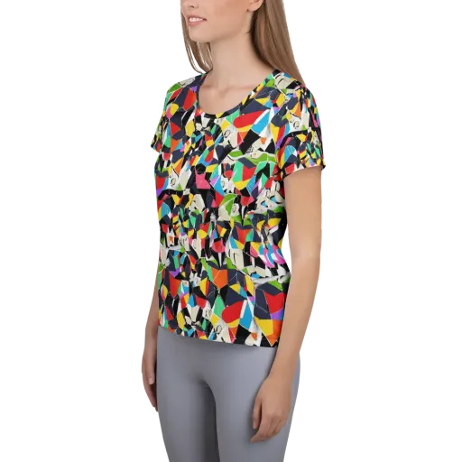 Patchwork Pulse on a Women's Athletic T-Shirt