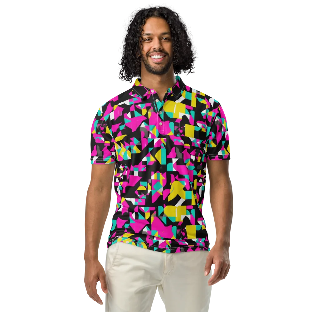 Afterimage Grid on Men's Slim Fit Polo Shirt — Front