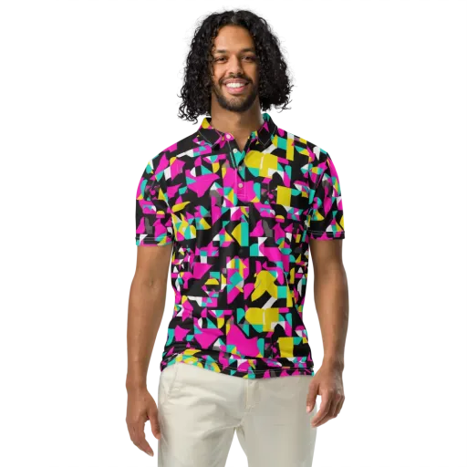 Afterimage Grid on a Men's Slim Fit Polo Shirt