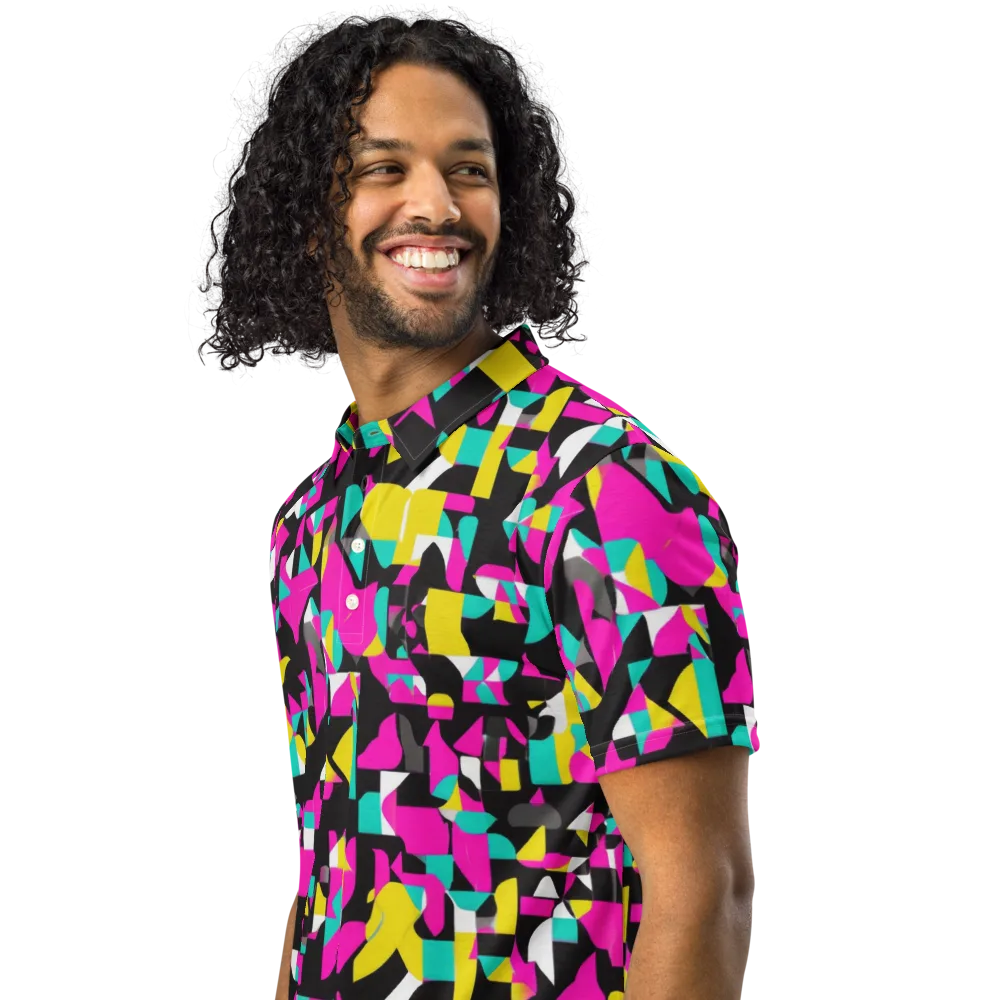 Afterimage Grid on Men's Slim Fit Polo Shirt — Left Front