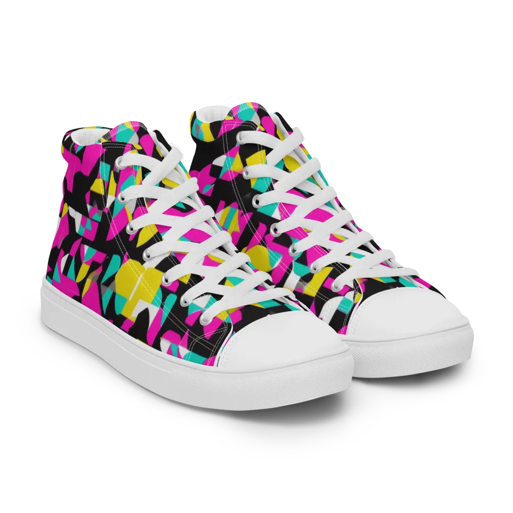 Afterimage Grid on Men's High Top Canvas Shoes — Right Front