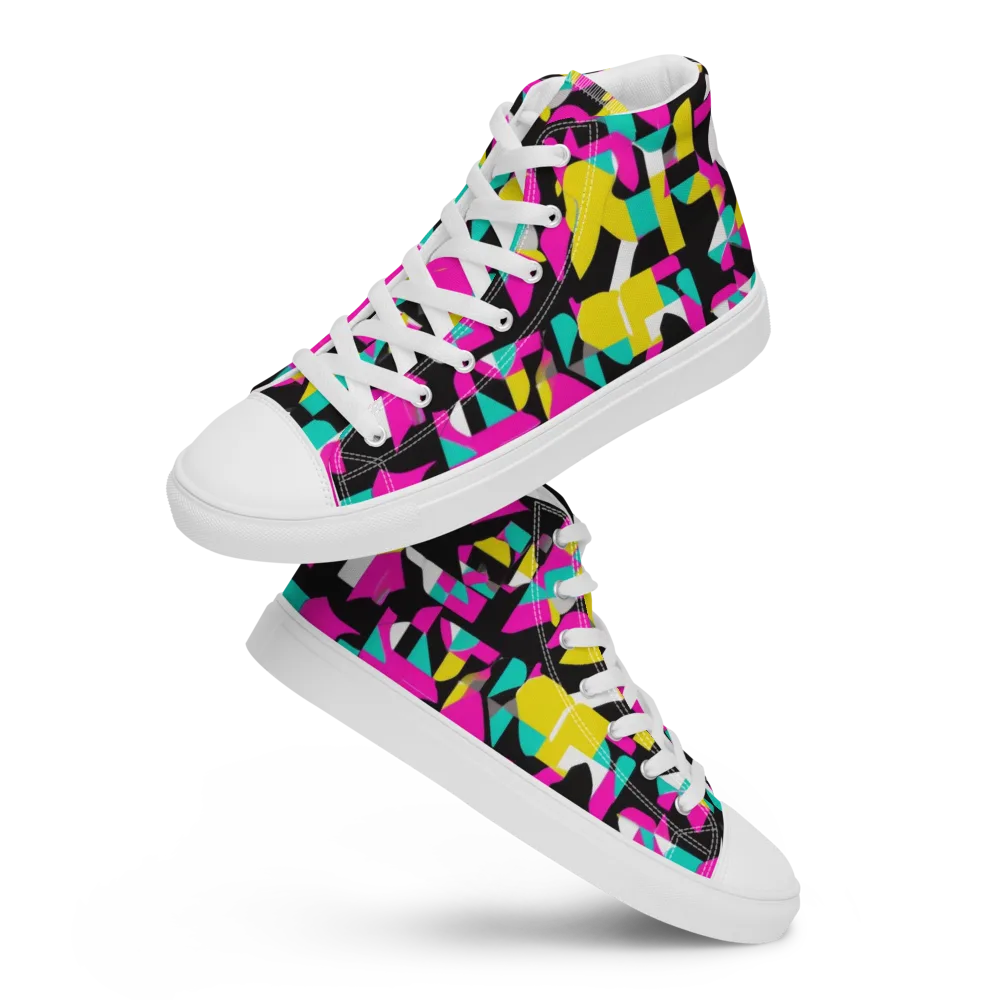 Afterimage Grid on Men's High Top Canvas Shoes — Front