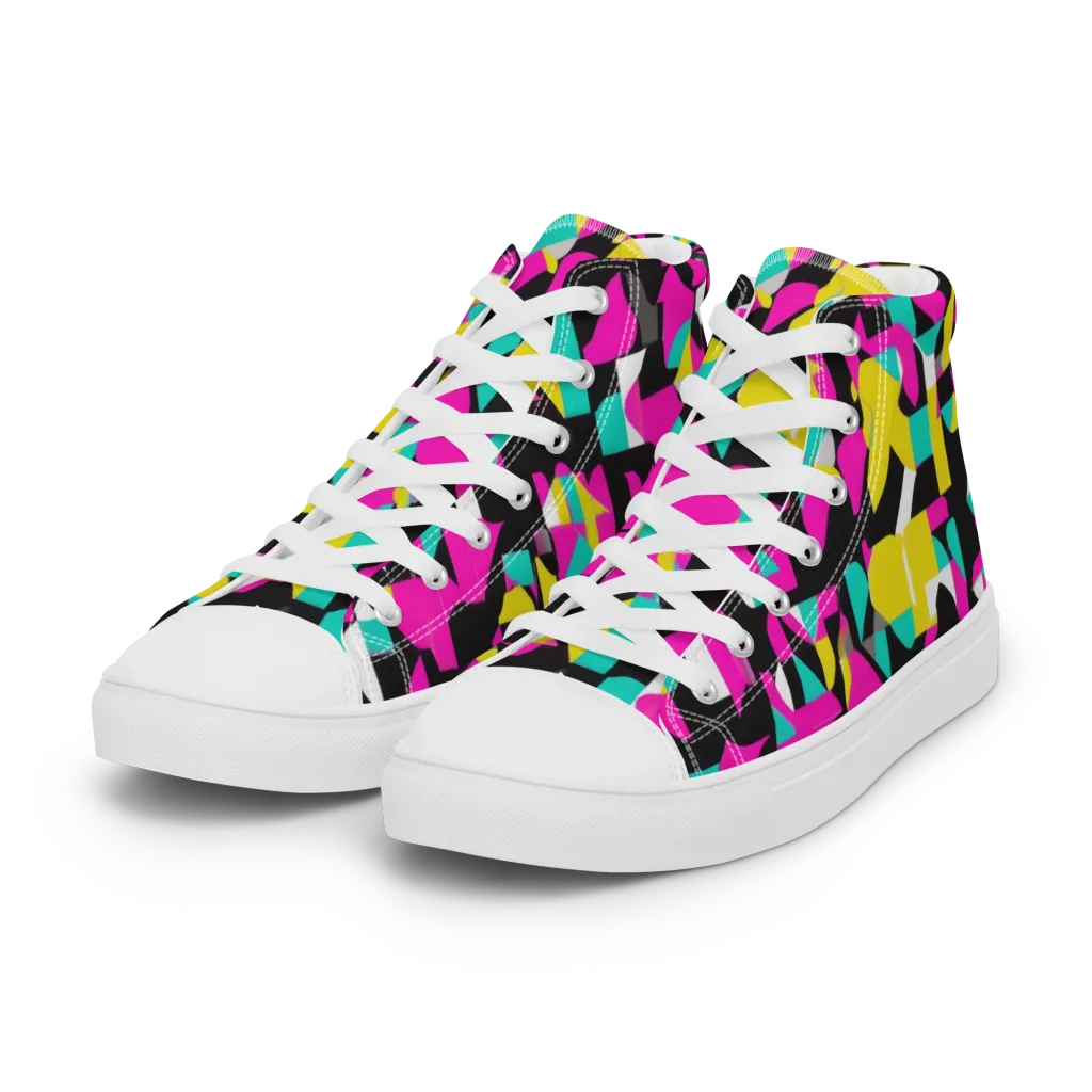 Afterimage Grid on Women's High Top Canvas Shoes — Left Front