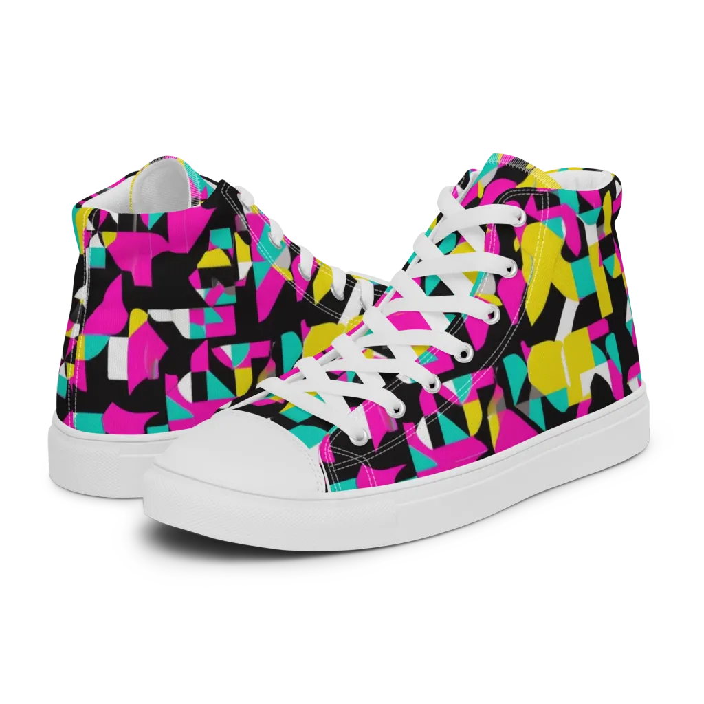 Afterimage Grid on Women's High Top Canvas Shoes — Left