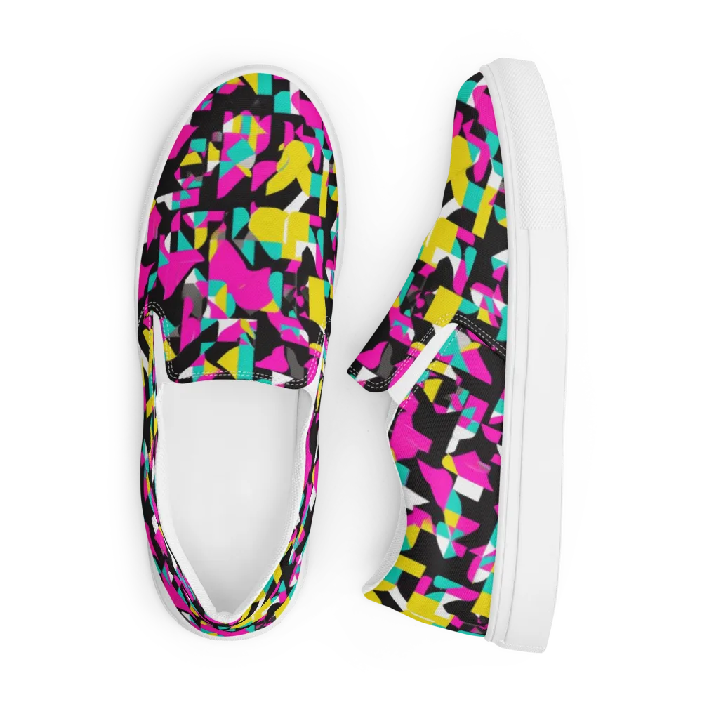 Afterimage Grid on Men's Slip-On Canvas Shoes — Front