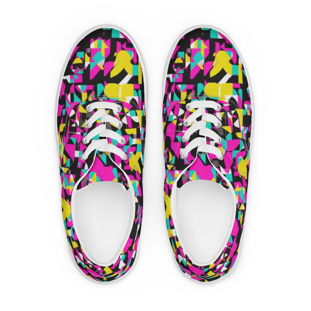 Afterimage Grid on Men's Lace-Up Canvas Shoes — Front