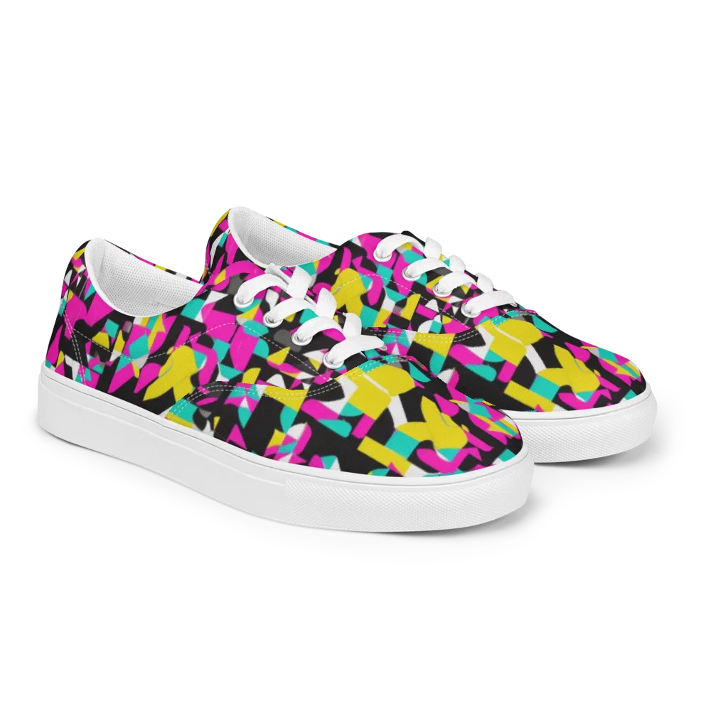 Afterimage Grid on Men's Lace-Up Canvas Shoes — Right Front