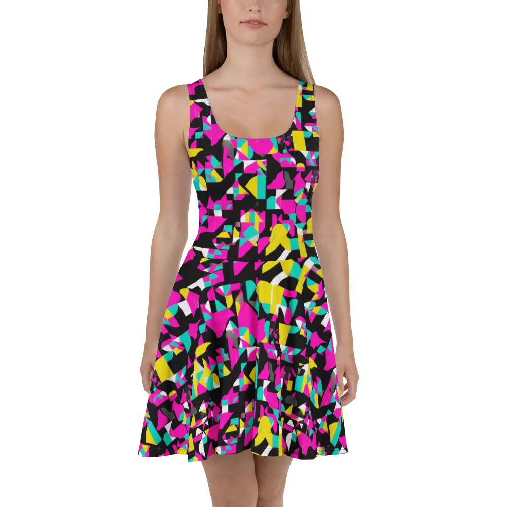 Afterimage Grid on Skater Dress — Front